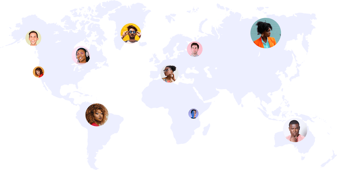 World map with user testimonials